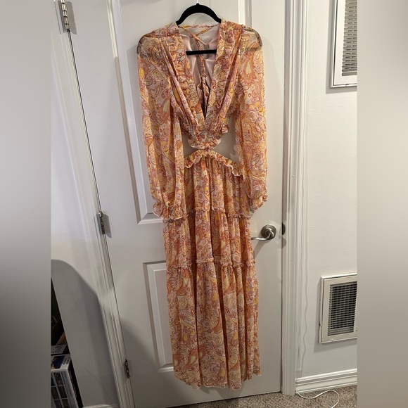 By Design France Long Sleeve Chiffon Maxi Dress in Cream Multi Paisley - Picture 3 of 11